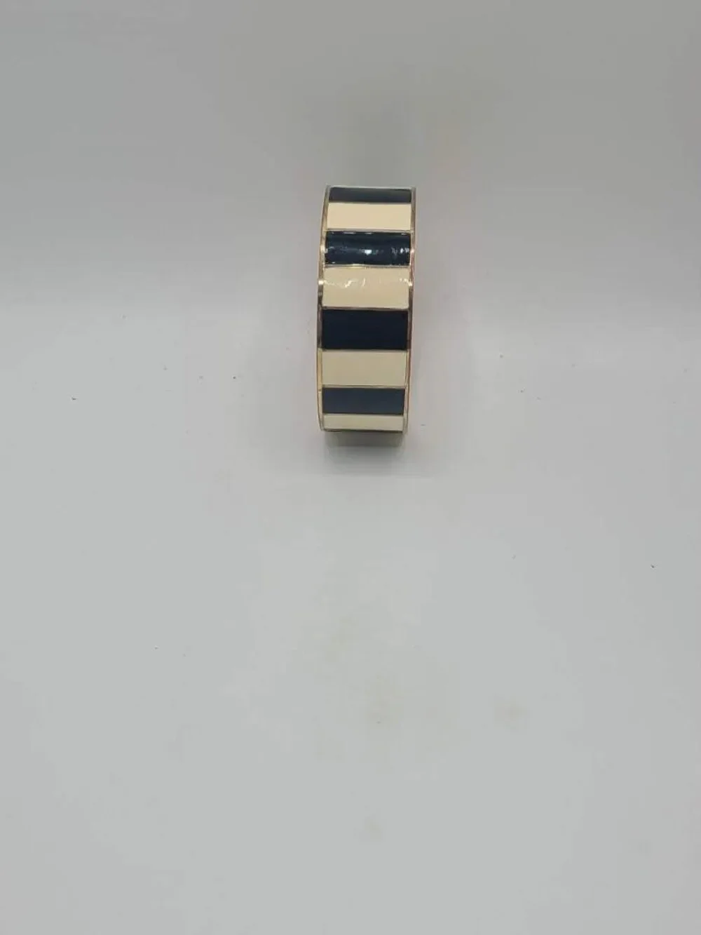 Black White Enamel Rose Gold Tone Bangle Bracelet